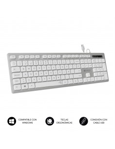SUBBLIM Teclado Ergonómico con cable USB Plano Silencioso Plateado Blanco Ergo 2