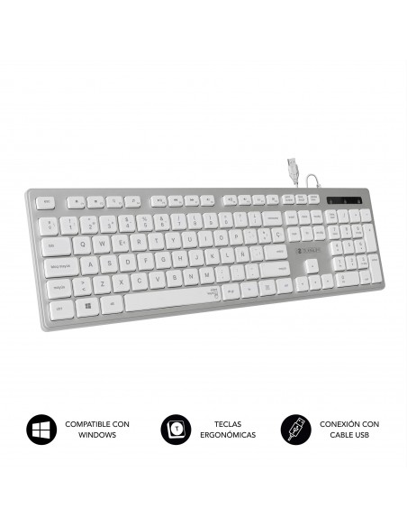 SUBBLIM Teclado Ergonómico con cable USB Plano Silencioso Plateado Blanco Ergo SUBBLIM Teclado Ergonómico con cable USB Plano Silencioso Plateado Blanco Ergo