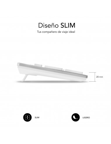 SUBBLIM Teclado Ergonómico con cable USB Plano Silencioso Plateado Blanco Ergo