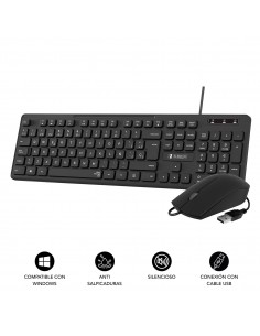 SUBBLIM Teclado Ergonómico y ratón Combo Business Slim Silencioso con cable USB 2