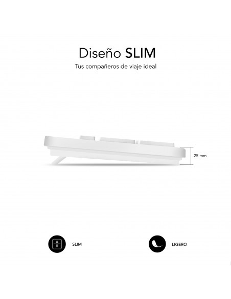 SUBBLIM Teclado Ergonómico Business Slim Silencioso con cable USB Blanco