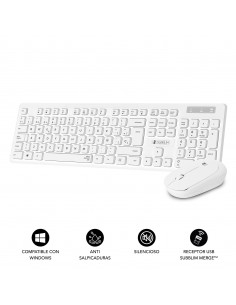 SUBBLIM Teclado Ergonómico y ratón Combo Business Slim Silencioso Inalámbrico 2.4G Blanco 2