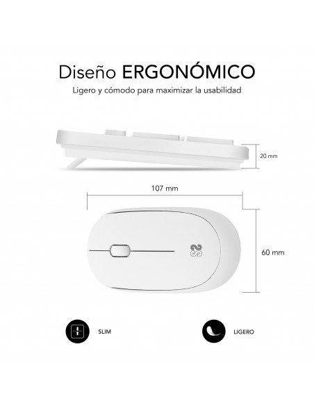 SUBBLIM Teclado Ergonómico y ratón Combo Business Slim Silencioso Inalámbrico 2.4G Blanco