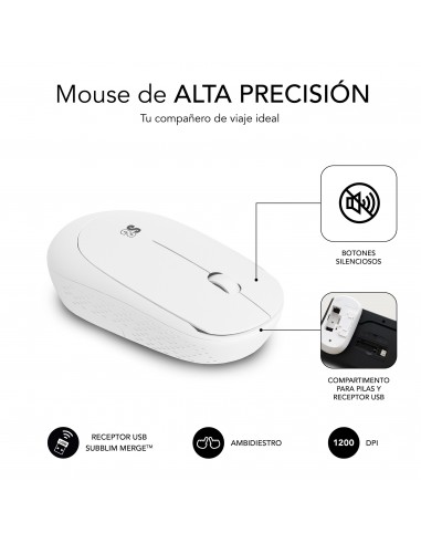 SUBBLIM Teclado Ergonómico y ratón Combo Business Slim Silencioso Inalámbrico 2.4G Blanco