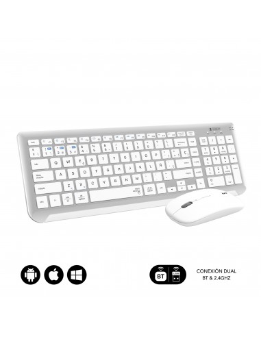SUBBLIM Teclado con Ratón Bluetooth + 2.4G Combo Dual Prestige Extendido Plata Blanco