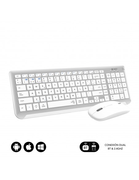 SUBBLIM Teclado con Ratón Bluetooth + 2.4G Combo Dual Prestige Extendido Plata Blanco