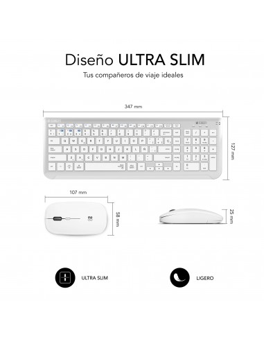 SUBBLIM Teclado con Ratón Bluetooth + 2.4G Combo Dual Prestige Extendido Plata Blanco