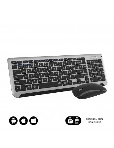 SUBBLIM Teclado con Ratón Bluetooth + 2.4G Combo Dual Prestige Extendido Gris Negro