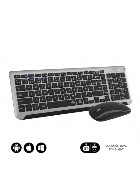 SUBBLIM Teclado con Ratón Bluetooth + 2.4G Combo Dual Prestige Extendido Gris Negro