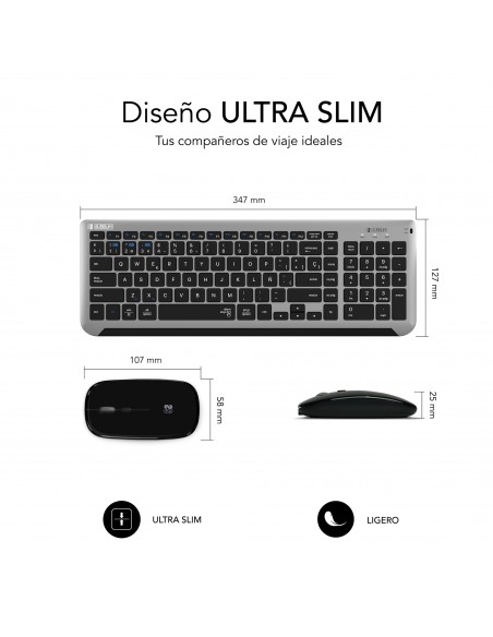 SUBBLIM Teclado con Ratón Bluetooth + 2.4G Combo Dual Prestige Extendido Gris Negro