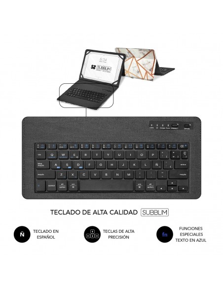 SUBBLIM Funda con Teclado Keytab Pro BT Trendy Marmol Blanco
