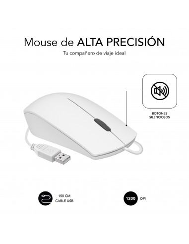 SUBBLIM Ratón Business Silencioso con cable USB 1200 DPI Blanco