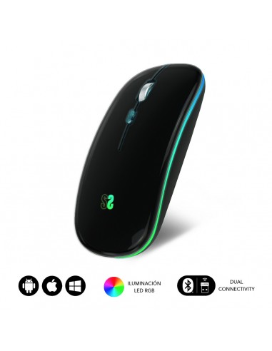 SUBBLIM Ratón Inalámbrico Bluetooth + RF RGB LED Dual Flat Mouse Black