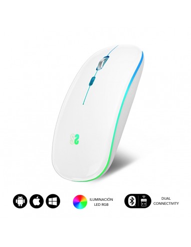 SUBBLIM Ratón Inalámbrico Bluetooth + RF RGB LED Dual Flat Mouse White