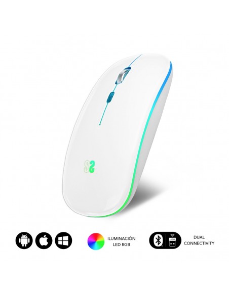 SUBBLIM Ratón Inalámbrico Bluetooth + RF RGB LED Dual Flat Mouse White