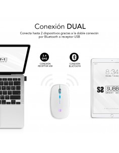 SUBBLIM Ratón Inalámbrico Bluetooth + RF RGB LED Dual Flat Mouse White 2