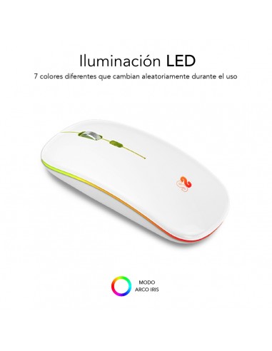 SUBBLIM Ratón Inalámbrico Bluetooth + RF RGB LED Dual Flat Mouse White