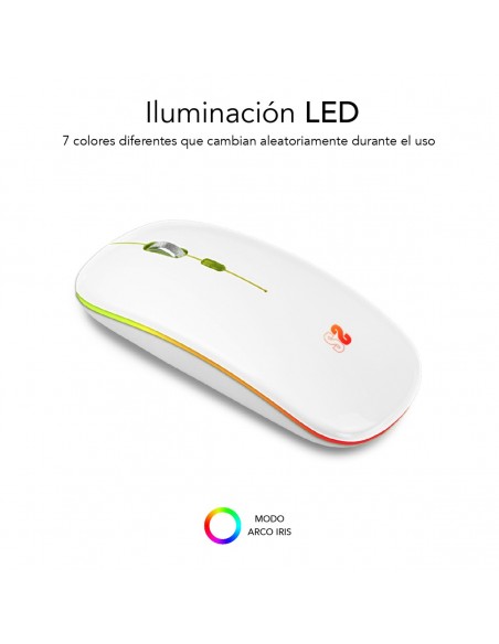 SUBBLIM Ratón Inalámbrico Bluetooth + RF RGB LED Dual Flat Mouse White