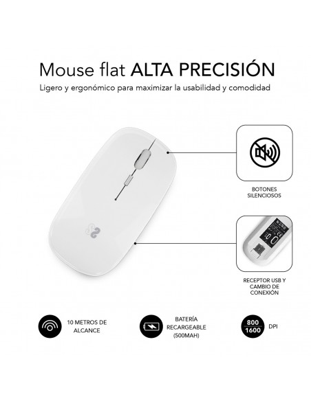 SUBBLIM Ratón Óptico Inalámbrico 2.4G y Bluetooth Dual Flat Mouse Recargable Blanco SUBBLIM Ratón Óptico Inalámbrico 2.4G y Bluetooth Dual Flat Mouse Recargable Blanco