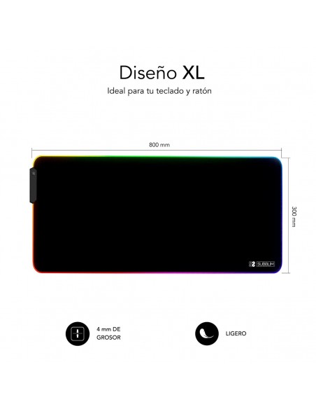 SUBBLIM Alfombrilla Tapete Ratón Luz LED RGB 9 colores Extra Grande