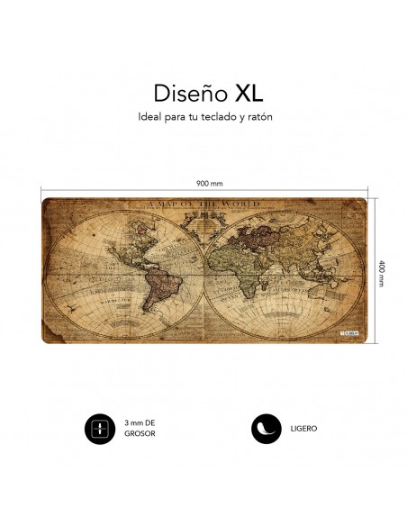 SUBBLIM Alfombrilla Ratón Vintage World XL Mouse Pad 900x400x3
