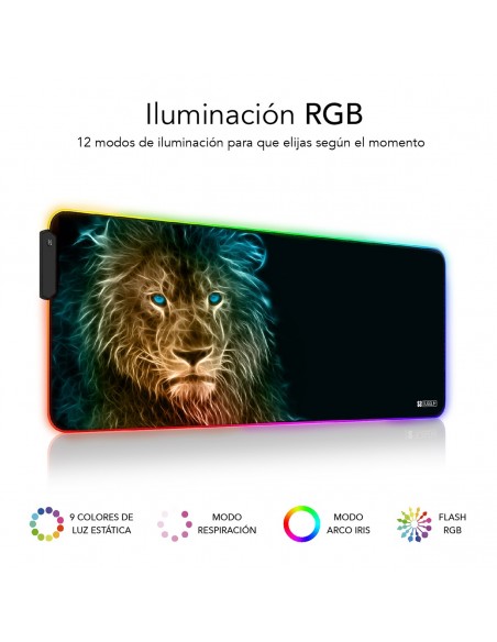 SUBBLIM Alfombrilla Tapete Ratón con Luz LED RGB 9 colores Extra Grande León