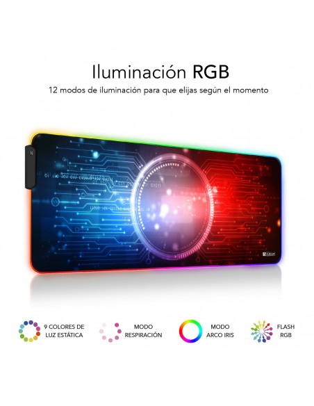 SUBBLIM Alfombrilla Tapete Ratón con Luz LED RGB 9 colores Extra Grande Chip