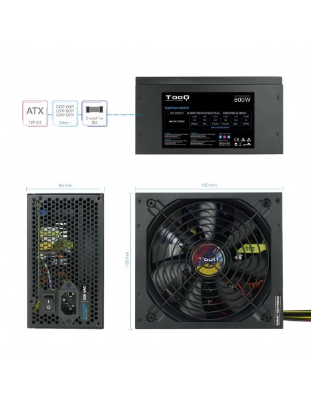TooQ TQAPOLO-600SP unidad de fuente de alimentación 600 W 20+4 pin ATX ATX Negro