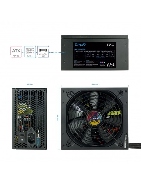TooQ TQAPOLO-750SP unidad de fuente de alimentación 750 W 20+4 pin ATX ATX Negro