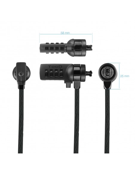 TooQ Cable de Seguridad con Combinación para Portátiles 1.5 metros, Gris Oscuro