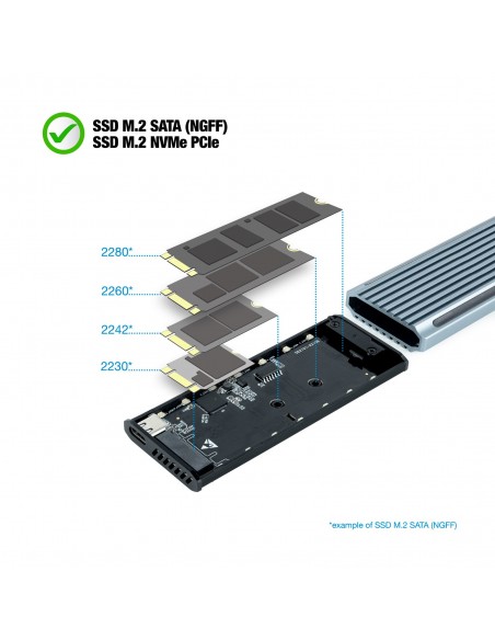 TooQ Shinobi Caja externa para unidad de estado sólido (SSD) Gris M.2