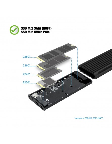 TooQ Shinobi Caja externa para unidad de estado sólido (SSD) Negro M.2