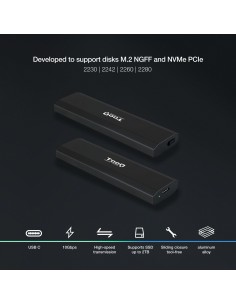 TooQ Shura Caja externa para unidad de estado sólido (SSD) Negro M.2 2