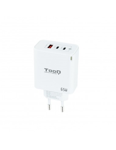 TooQ Cargador de Pared GaN 2USB-C PD + USB-A QC 65W, Blanco