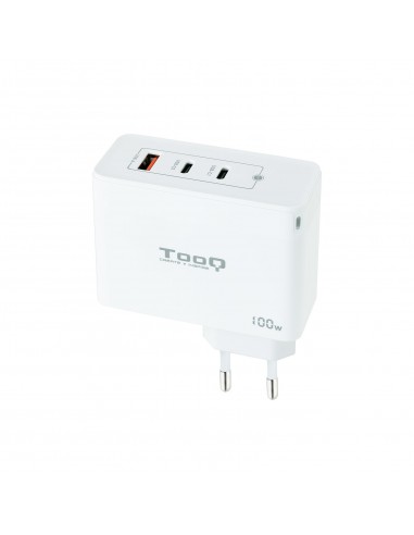 TooQ Cargador de Pared GaN 2xUSB-C PD + USB-A QC 100W, Blanco