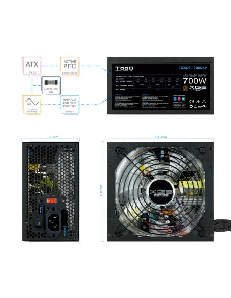 TooQ TQXGEII-700SAP unidad de fuente de alimentación 700 W 20+4 pin ATX ATX Negro TooQ TQXGEII-700SAP unidad de fuente de alimentación 700 W 20+4 pin ATX ATX Negro