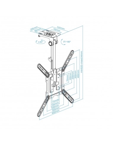 TooQ Soporte de Techo para Pantallas 23"-55", Negro