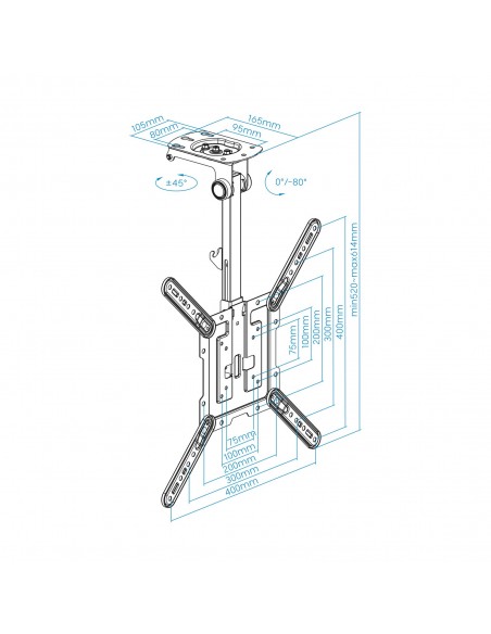 TooQ Soporte de Techo para Pantallas 23"-55", Negro