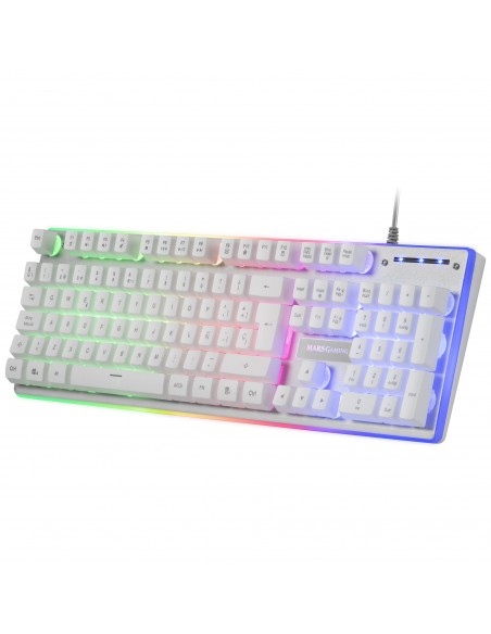 Mars Gaming MCPXWPT Combo Teclado H-Mech FRGB Ratón Ultraligero 10000DPI y Alfombrilla XXL Blanco Idioma Portugués