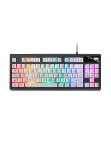 Mars Gaming MKAXWES Teclado Compacto TKL H-Mech Iluminación RGB 9 Efectos Reposamuñecas Gel Blanco Idioma Español