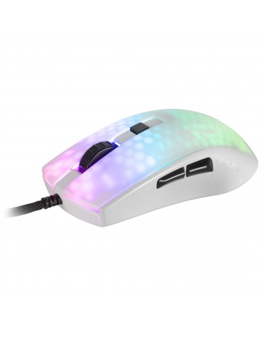 Mars Gaming MMRW Blanco, Ratón Gaming RGB Chroma Estructura Translúcida Ultra-ligera 58g 12800 DPI Switches Mecánicos HUANO