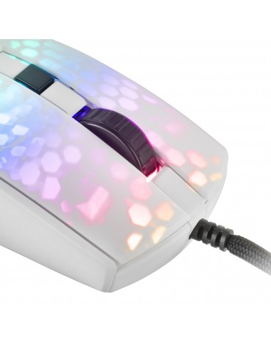 Mars Gaming MMRW Blanco, Ratón Gaming RGB Chroma Estructura Translúcida Ultra-ligera 58g 12800 DPI Switches Mecánicos HUANO