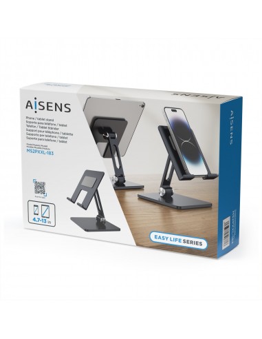AISENS Soporte de Sobremesa Tamaño XXL Ajustable (2 Pivotes) para Movil   Tablet, Gris