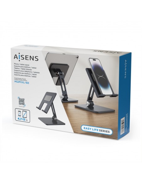 AISENS Soporte de Sobremesa Tamaño XXL Ajustable (2 Pivotes) para Movil   Tablet, Gris
