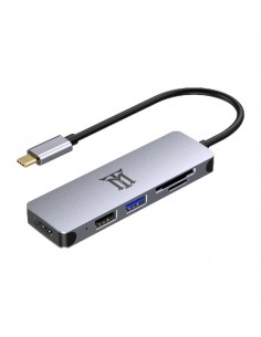 Maillon Technologique Premium MTHUB5 base para portátil y replicador de puertos USB 3.2 Gen 2 (3.1 Gen 2) Type-C Aluminio, Gris