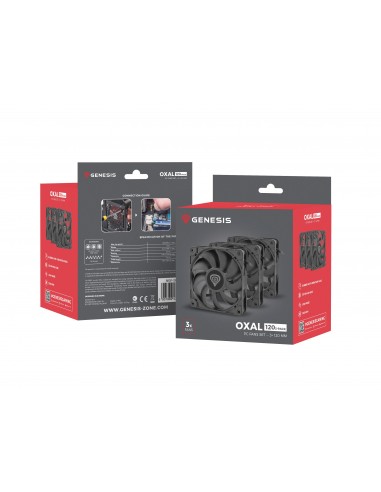 NATEC Oxal 120 Carcasa del ordenador Ventilador 12 cm Negro 3 pieza(s)