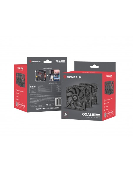 NATEC Oxal 120 Carcasa del ordenador Ventilador 12 cm Negro 3 pieza(s)