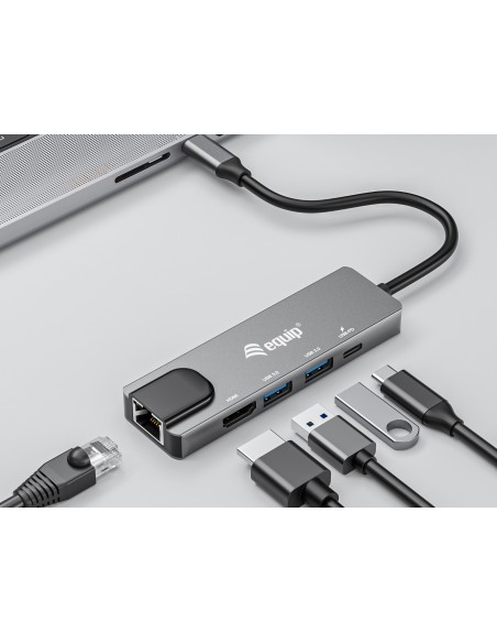 Equip 133489 base para portátil y replicador de puertos Alámbrico USB 3.2 Gen 1 (3.1 Gen 1) Type-C Gris