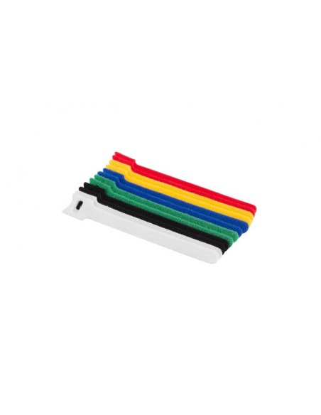 Lanberg ORG01-MT150-MC6 presilla Bridas adherentes para cables Tela Negro, Azul, Verde, Rojo, Blanco, Amarillo 12 pieza(s)