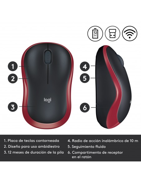 Logitech M185 ratón Ambidextro RF inalámbrico Óptico 1000 DPI
